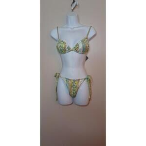 womens Green floral string Bikini S 2 piece cheeky BOHO